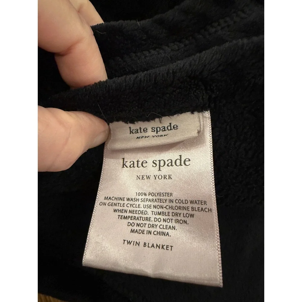 Kate Spade New York Twin Size Fleece Blanket Black Solid Soft Plush Bedding